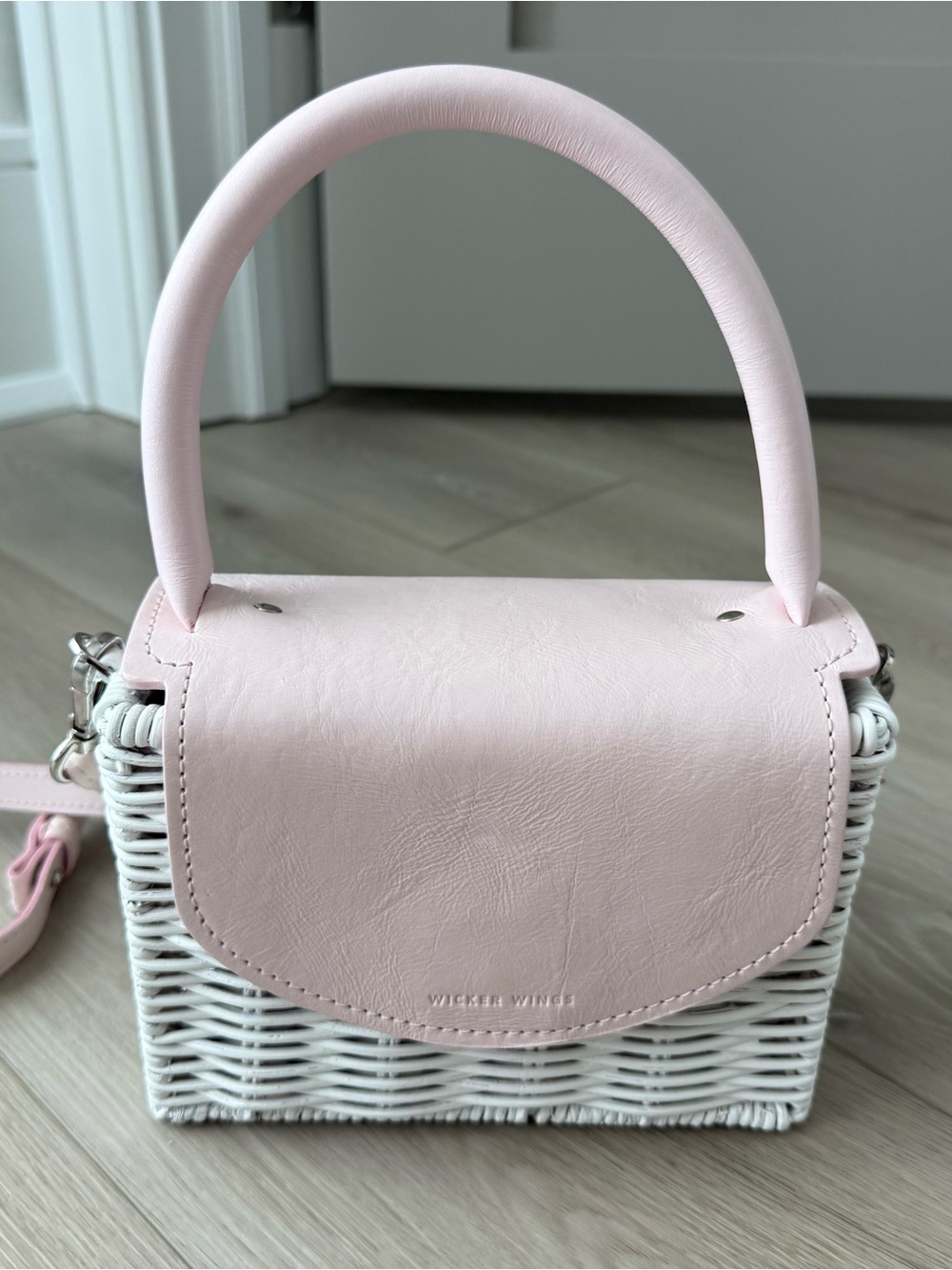Wicker Wings Pink & White Crossbody Basket Bag